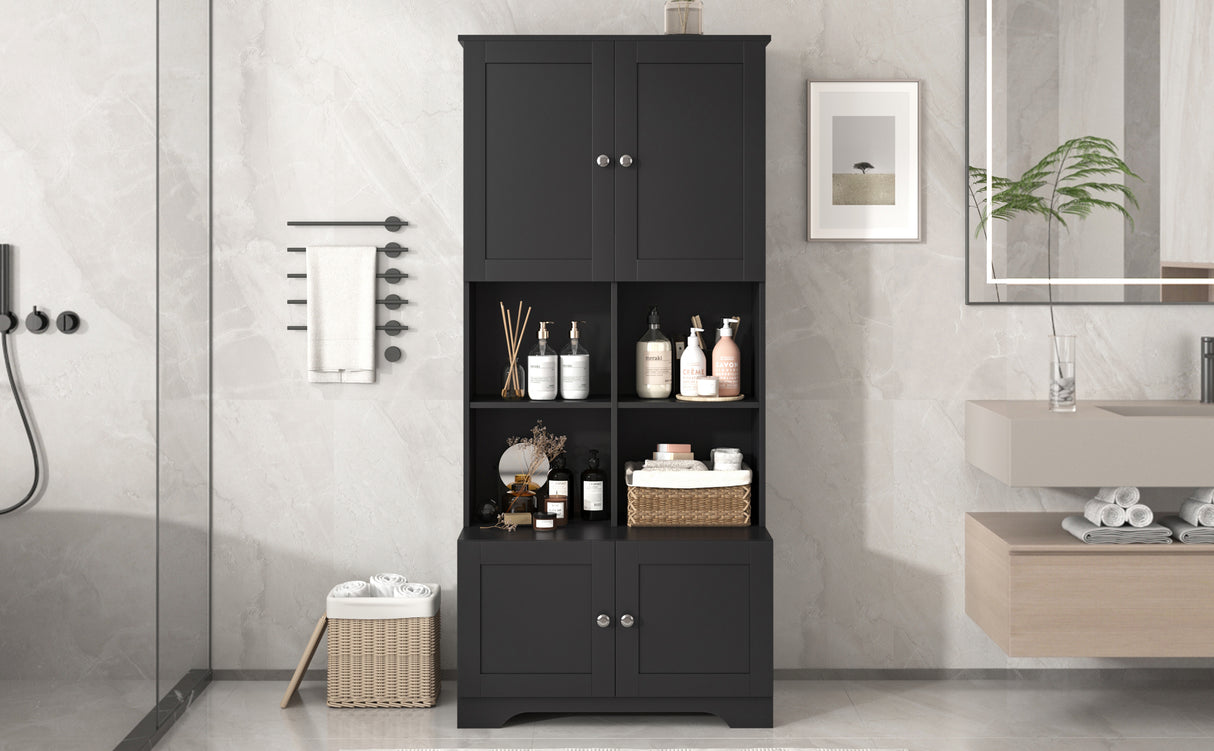 Bathroom storage cabinet, 4-door independent cabinet, adjustable shelf, open multi-layer shelf, black - V.I.P Digital Presence