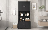 Bathroom storage cabinet, 4-door independent cabinet, adjustable shelf, open multi-layer shelf, black - V.I.P Digital Presence