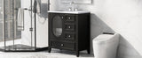 30" Bathroom Vanity with Sink, Bathroom Vanity Cabinet with Three Drawers and Door, Solid Wood and MDF, Black - V.I.P Digital Presence