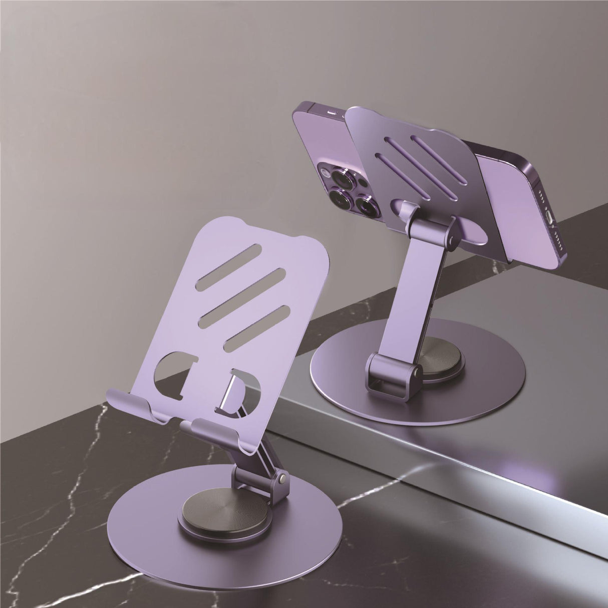 Aluminum alloy desktop phone holder with 360 degree rotation and folding, portable lazy all metal phone holder - V.I.P Digital Presence