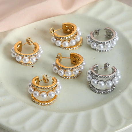 Pearl Titanium Steel C-Hoop Earrings - V.I.P Digital Presence
