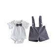 Summer baby hoodie tie suspender shorts two-piece set for gentlemen's one month and one year old dress suspender pants - V.I.P Digital Presence