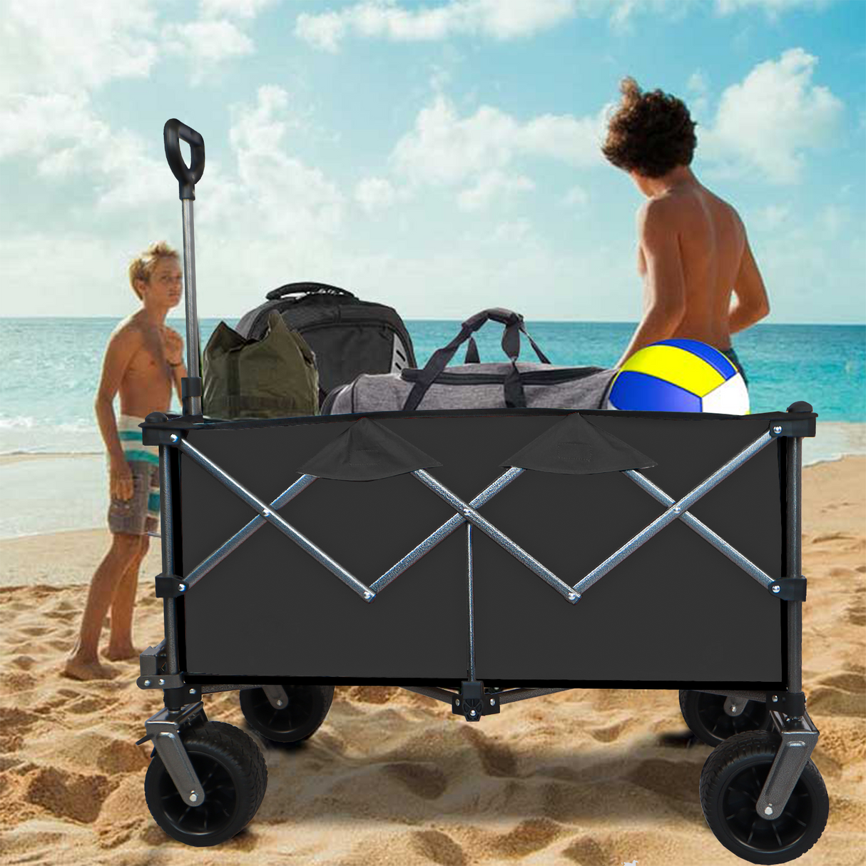 Collapsible Folding Wagon Push Pull Foldable Beach Wagon Cart - V.I.P Digital Presence