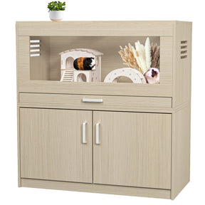 Squirrel cage acrylic panel with independent storage cabinet and wooden guinea pig room with bridge (L 31.50 x W 15.75 x H32.28) - V.I.P Digital Presence