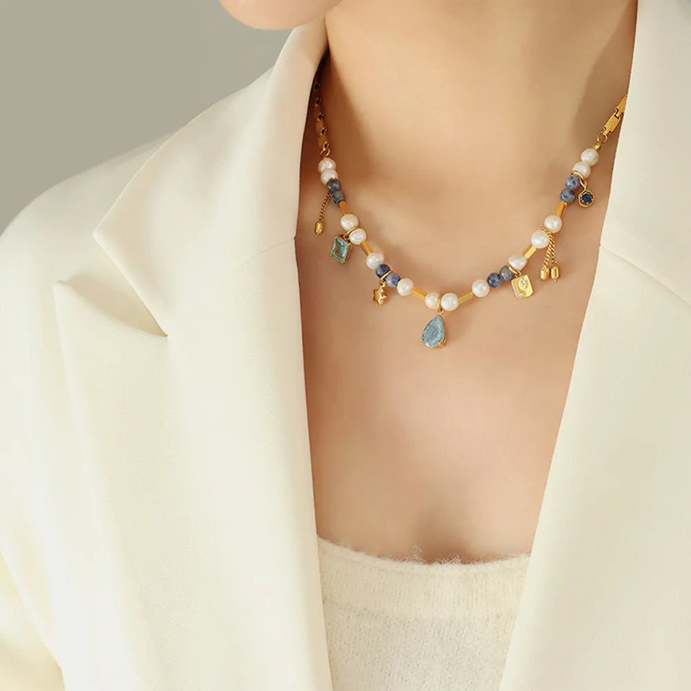 Natural stone freshwater pearl necklace necklace collarbone chain for girls - V.I.P Digital Presence