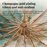 Marco de aleación de aluminio dorado y caucho de color de 16 costillas: nuevo paraguas plegable retro chino con protección solar y resistencia a los rayos UV.