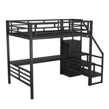 Full Size Metal Loft Bed with Desk, Storage Staircase and Small Wardrobe, Storage stairs can be installed left and right,Black - V.I.P Digital Presence