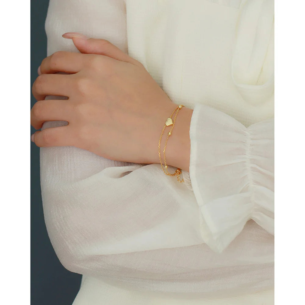 925 Sterling Silver Double Layer Heart-shaped Bracelet  for Women Girl Korean Style Small Fresh Summer Bracelet - V.I.P Digital Presence