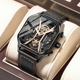 POEDAGAR Fashion Men Luxury Wristwatches Chronograph Luminous Waterproof Date Man Watch Square Dial Leather Quartz Men's Watches - V.I.P Digital Presence