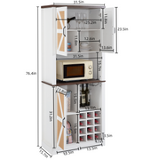 76 Inch Tall Farmhouse Kitchen Faux Rattan Wine Cabinet, Kitchen Bar Cabinet with Square Compartments and Shelves - V.I.P Digital Presence
