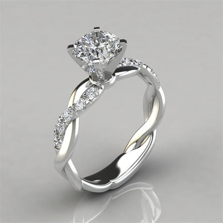 European and American jewelry 18k rose gold plated two-tone princess square diamond ring cross twist diamond ring - V.I.P Digital Presence