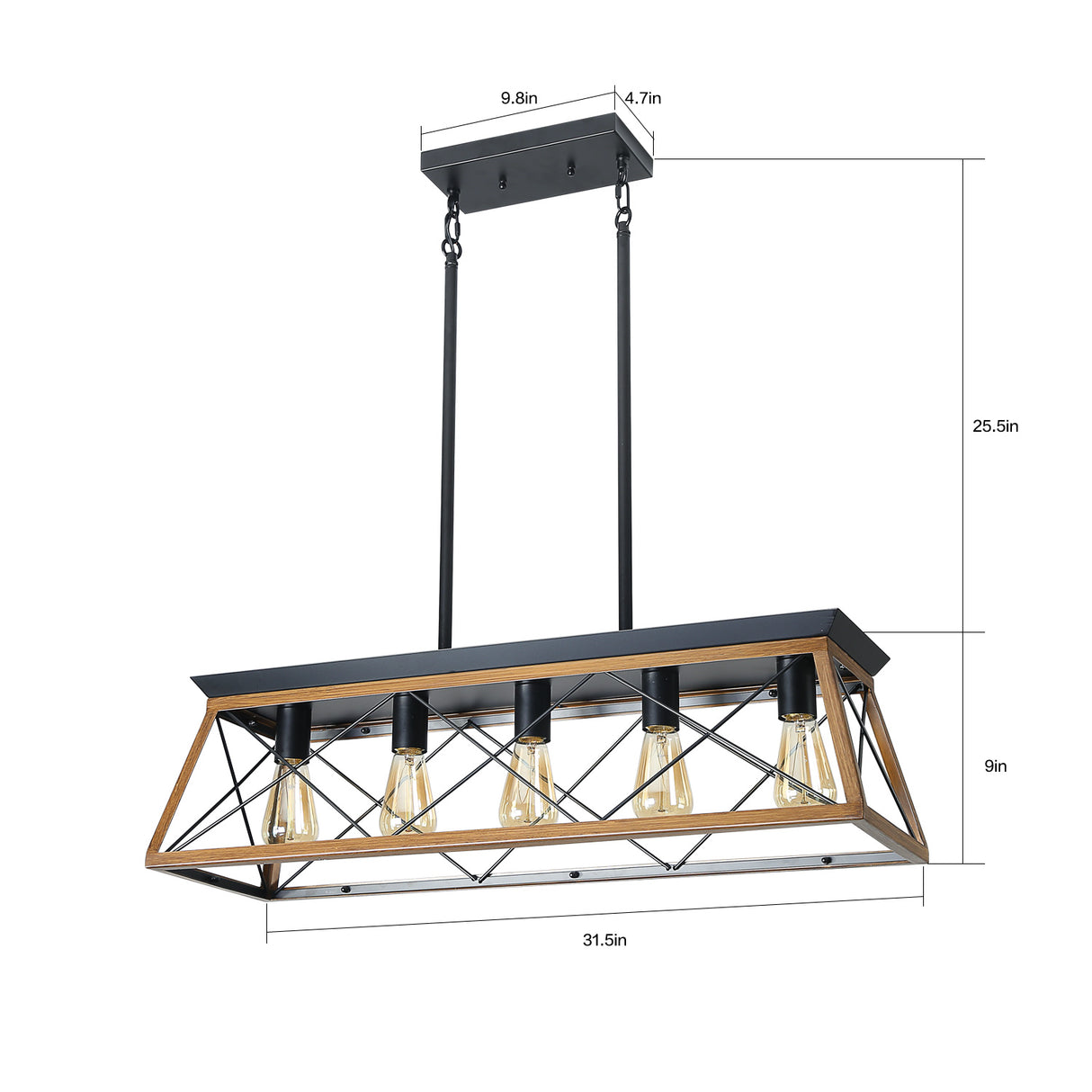 Farmhouse Chandeliers With 5 Bulbs For Dining Room Walnut - V.I.P Digital Presence