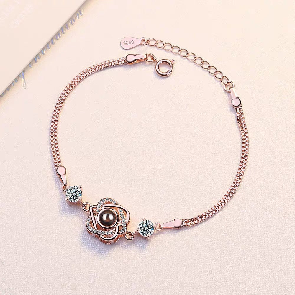 Customized color photo projection s925 pure silver six pointed star bracelet with 100 languages for birthday commemoration - V.I.P Digital Presence