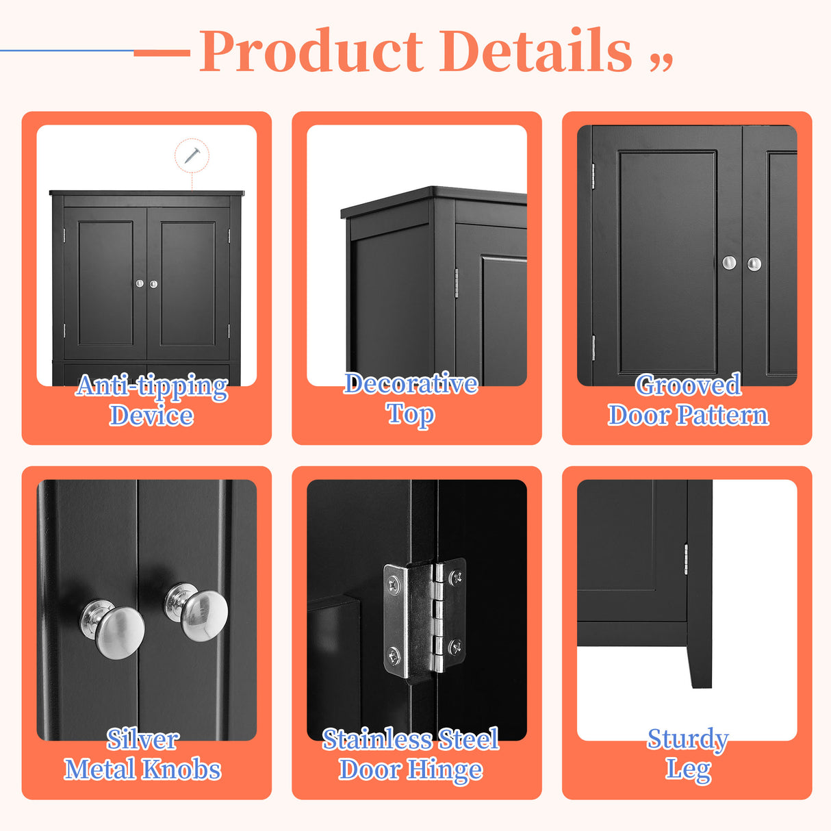 Bathroom floor storage cabinet, bathroom storage cabinet, 4-door independent cabinet, adjustable shelf, adaptive shelf, black - V.I.P Digital Presence