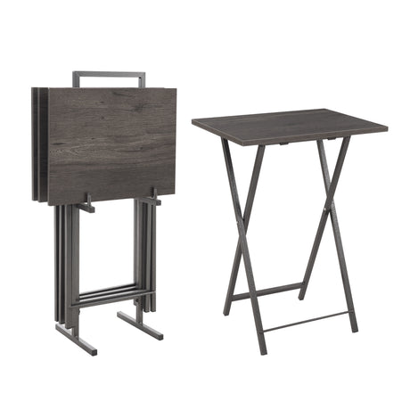 Folding office desk TV tray table set of 4 TV trays with storage rack wooden folding TV tray foldable snack table, rural gray - V.I.P Digital Presence
