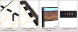 Elevating storage bed frame, full-size bed frame with bookshelf headboard and LED lights, with country brown color - V.I.P Digital Presence