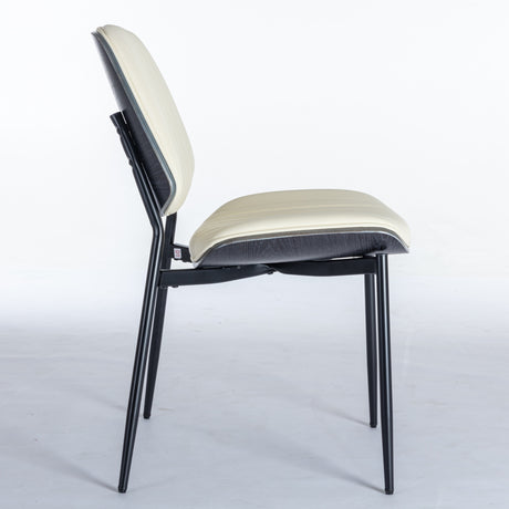 2-piece retro linen chair set with curved wooden backrest, cushioned seat, adjustable metal legs, (Beige PU) - V.I.P Digital Presence