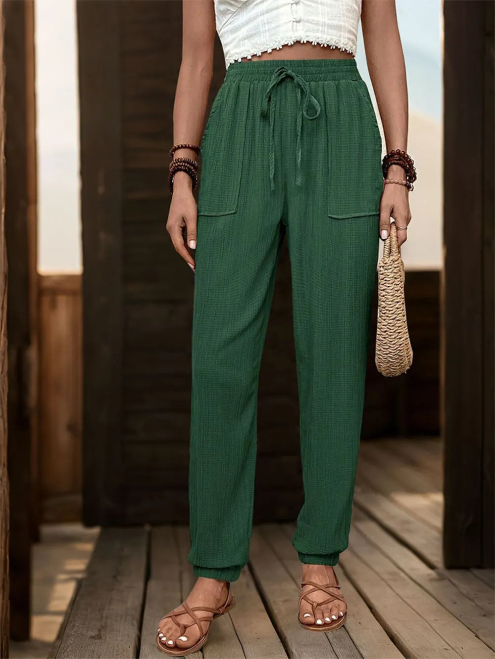 Perfee Textured High Waist Joggers - V.I.P Digital Presence