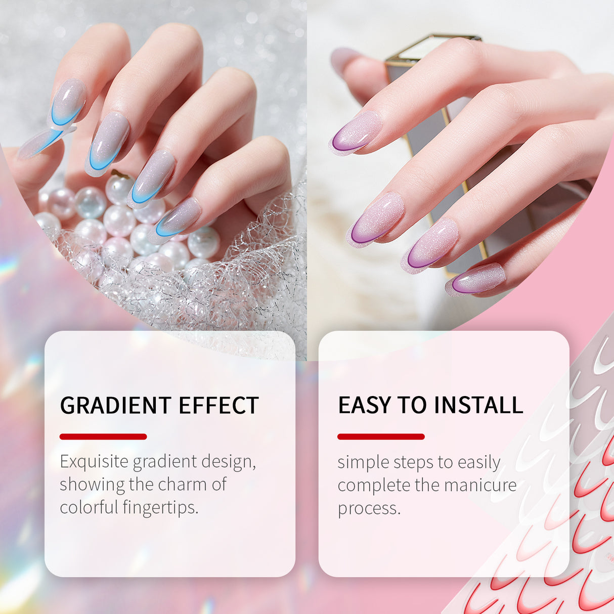 Pegatinas de uñas con degradado francés Pegatinas de uñas con degradado Decoración de uñas fácil Pegatinas de uñas personalizadas