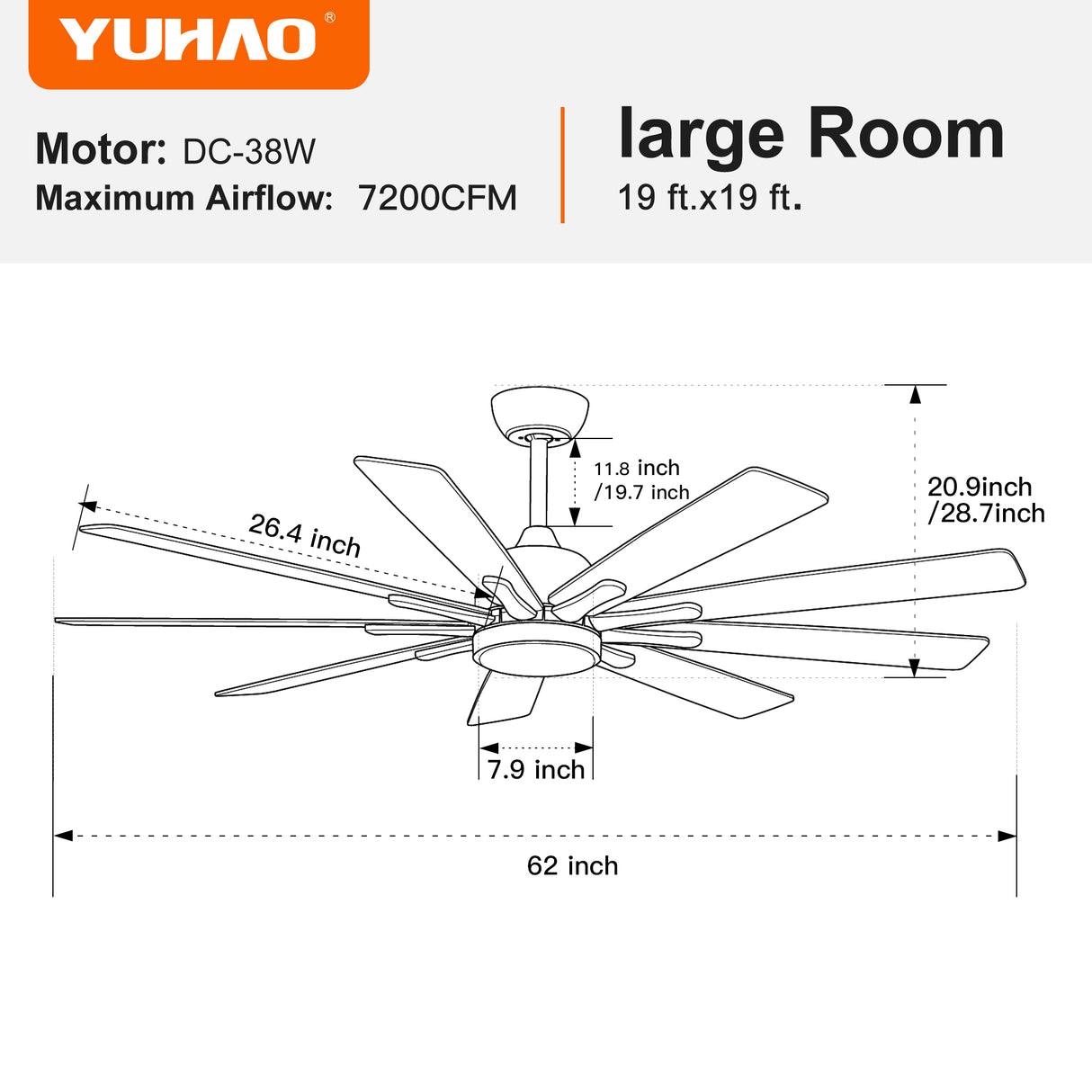 Mordern Farmhouse 62 In Black Ceiling Fan with Smart App and Remote Control - V.I.P Digital Presence