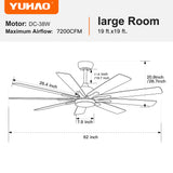 Mordern Farmhouse 62 In Black Ceiling Fan with Smart App and Remote Control - V.I.P Digital Presence