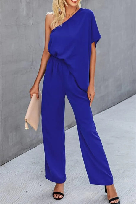 Single Shoulder Short Sleeve Jumpsuit - V.I.P Digital Presence