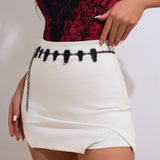 Dark style skull cross body chain, retro carved alloy single circle waist chain - V.I.P Digital Presence