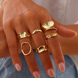 Ingemark 6Pcs/Set Punk Irregular Hollow Folded Metal Cuff Rings for Women Vintage Geometric Adjustable Open Finger Rings Jewelry - V.I.P Digital Presence