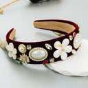 Vintage Baroque New Flower Pearl Tassel Hair Charm Velvet Fabric Headband Accessories - V.I.P Digital Presence