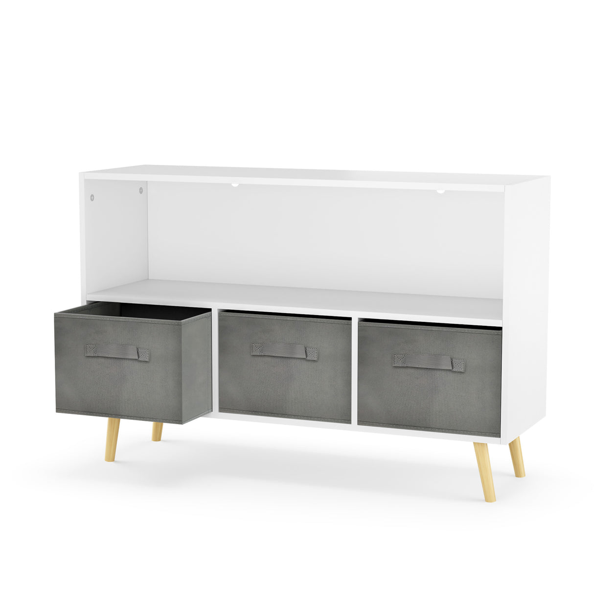 Kids bookcase with Collapsible Fabric Drawers Children's Book Display Toy Storage Cabinet Organizer White/Gray - V.I.P Digital Presence