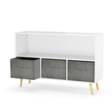 Kids bookcase with Collapsible Fabric Drawers Children's Book Display Toy Storage Cabinet Organizer White/Gray - V.I.P Digital Presence