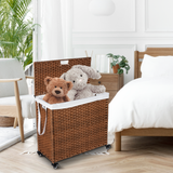 Laundry Hamper With Lid PE Rattan Powder Coating Frame Clothes Hampers with 02 Removable Bags, Wheels, 160L, Brown Color - V.I.P Digital Presence