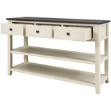 Retro Design Console Table with Two Open Shelves, Pine Solid Wood Frame and Legs for Living Room (Espresso+Beige) - V.I.P Digital Presence