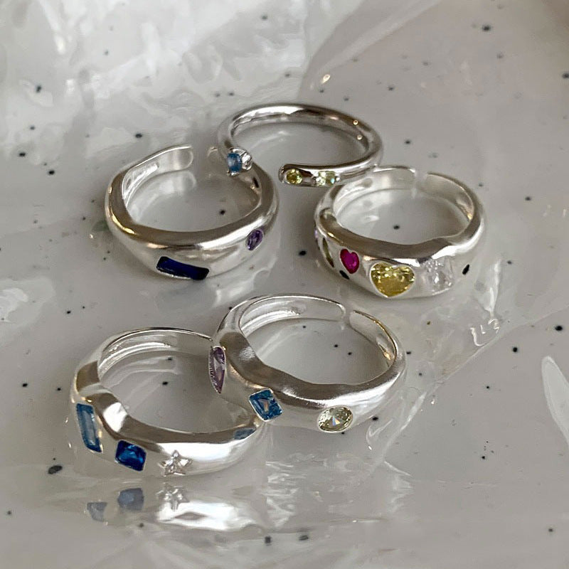 Dopamine love colored zircon diamond ring female niche index finger high-end fashion personality open ring - V.I.P Digital Presence