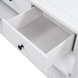 Retro Design Console Table with Two Open Shelves, Pine Solid Wood Frame and Legs for Living Room (Antique White) - V.I.P Digital Presence