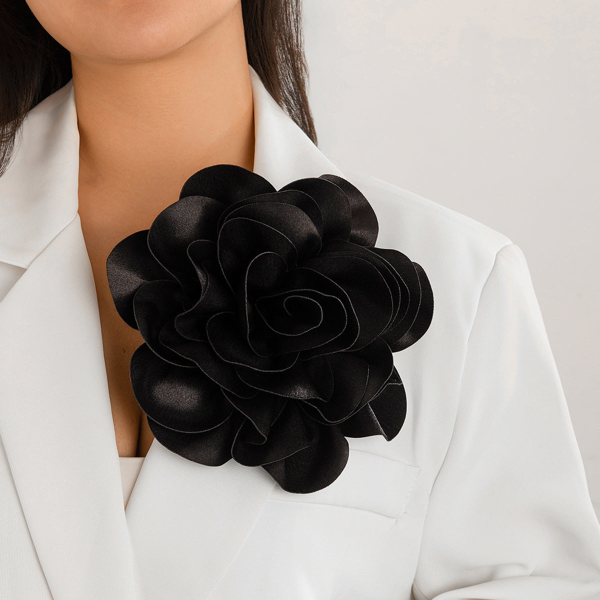 Hot selling satin fabric exaggerated large flower brooch duckbill clip dual-purpose rose chest flower pin - V.I.P Digital Presence