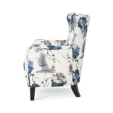 Modern retro printed fabric cushioned club chair, white and blue patterned armchair - V.I.P Digital Presence