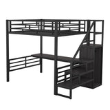 Full Size Metal Loft Bed with Desk, Storage Staircase and Small Wardrobe, Storage stairs can be installed left and right,Black - V.I.P Digital Presence