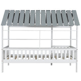 Wood Twin Size House Bed with Roof, Guardrail and Shelves, White - V.I.P Digital Presence
