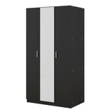 3 Door Wardrobe with Mirror, Armoire with Hanging Rod and 3 Fixed Shelves,Black - V.I.P Digital Presence