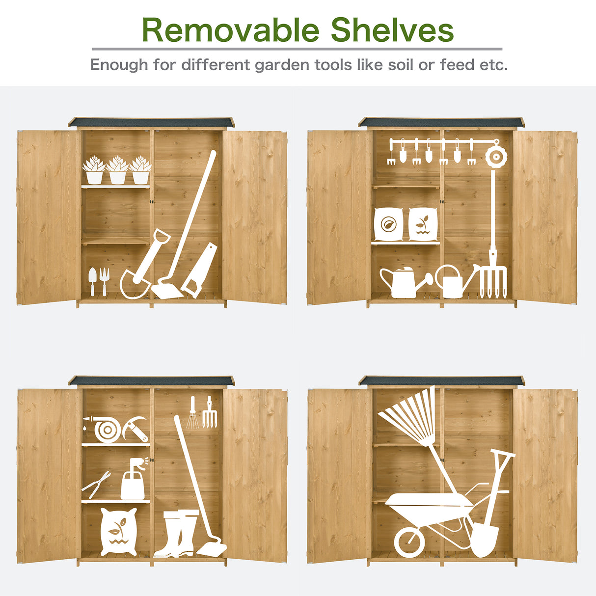 Outdoor 5.3ft Hx4.6ft L Wood Storage Shed Tool Organizer,Garden Shed, Storage Cabinet with Waterproof Asphalt Roof Natural - V.I.P Digital Presence
