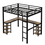 Full Metal Loft Bed with Desk and Shelves, Loft Bed with Ladder and Guardrails, Loft Bed Frame for Bedroom, Black - V.I.P Digital Presence