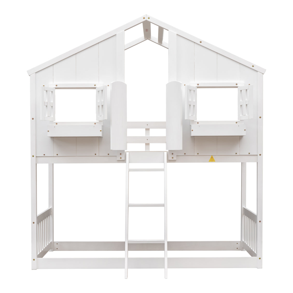 Twin over Twin House Bunk Bed with Roof , Window, Window Box, Door , with Safety Guardrails and Ladder,White - V.I.P Digital Presence