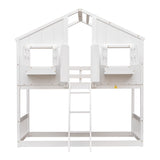 Twin over Twin House Bunk Bed with Roof , Window, Window Box, Door , with Safety Guardrails and Ladder,White - V.I.P Digital Presence