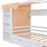 Twin size House Bed with Two Drawers and Wardrobe,White - V.I.P Digital Presence