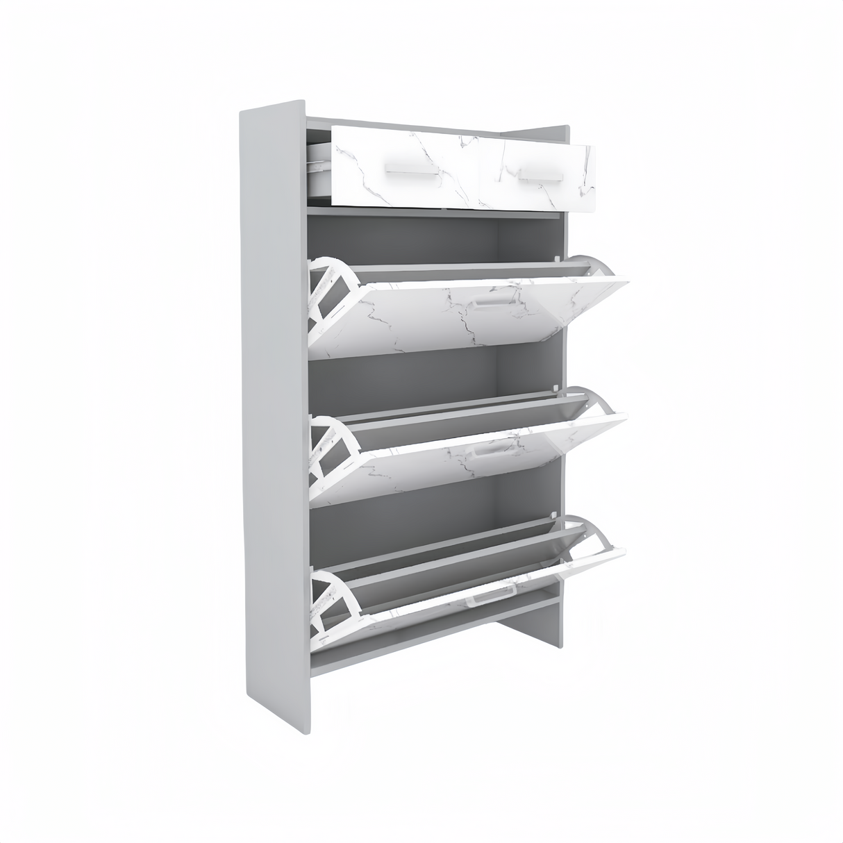High Glossy Marble Color Doors Shoe Rack 3 Doors Shoe Cabinet With 2 Drawers - V.I.P Digital Presence