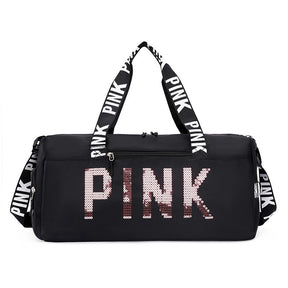 New fitness bag, shoe compartment, dry wet separation bag, sports travel bag, shiny pink letter single shoulder crossbody bag - V.I.P Digital Presence
