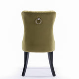 High-end Tufted Solid Wood Contemporary Velvet Upholstered Dining Chair with Wood Legs Nailhead Trim 2-Pcs Set Olive-Green