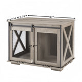 Farmhouse Dog Cage Crate Furniture with Sliding Barn Door, Farmhouse Wooden Dog Kennel End Table with Flip-top Plate Dog House - V.I.P Digital Presence