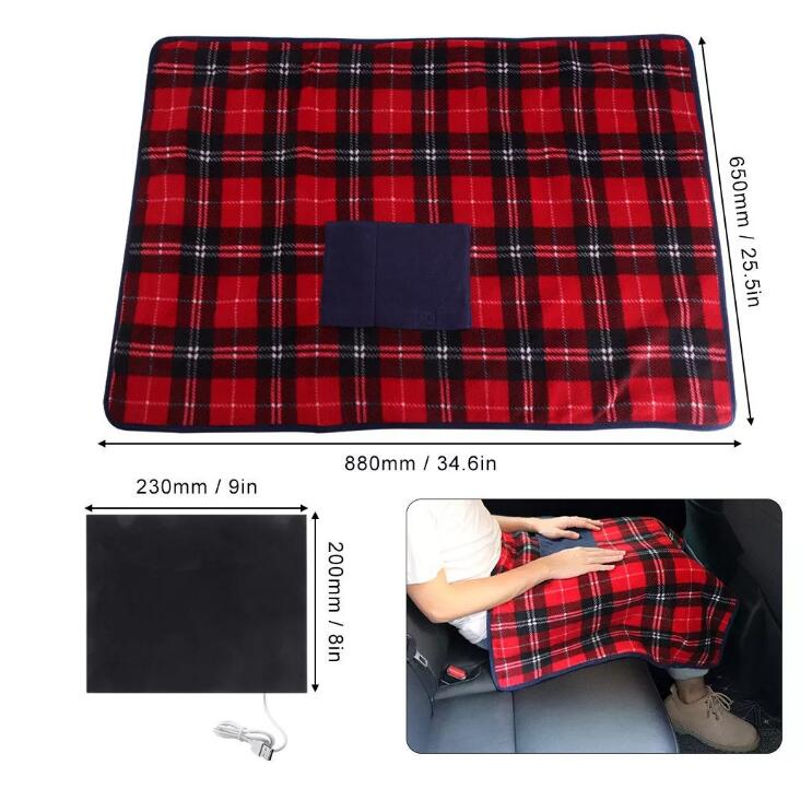 Manta calefactora eléctrica portátil con USB para coche, oficina, invierno, hogar, bebé, poliéster, 88 x 65 cm